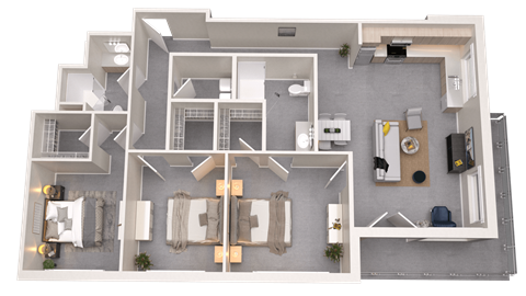 Floor plan for 3 beds, 2 baths, 1398 sqft